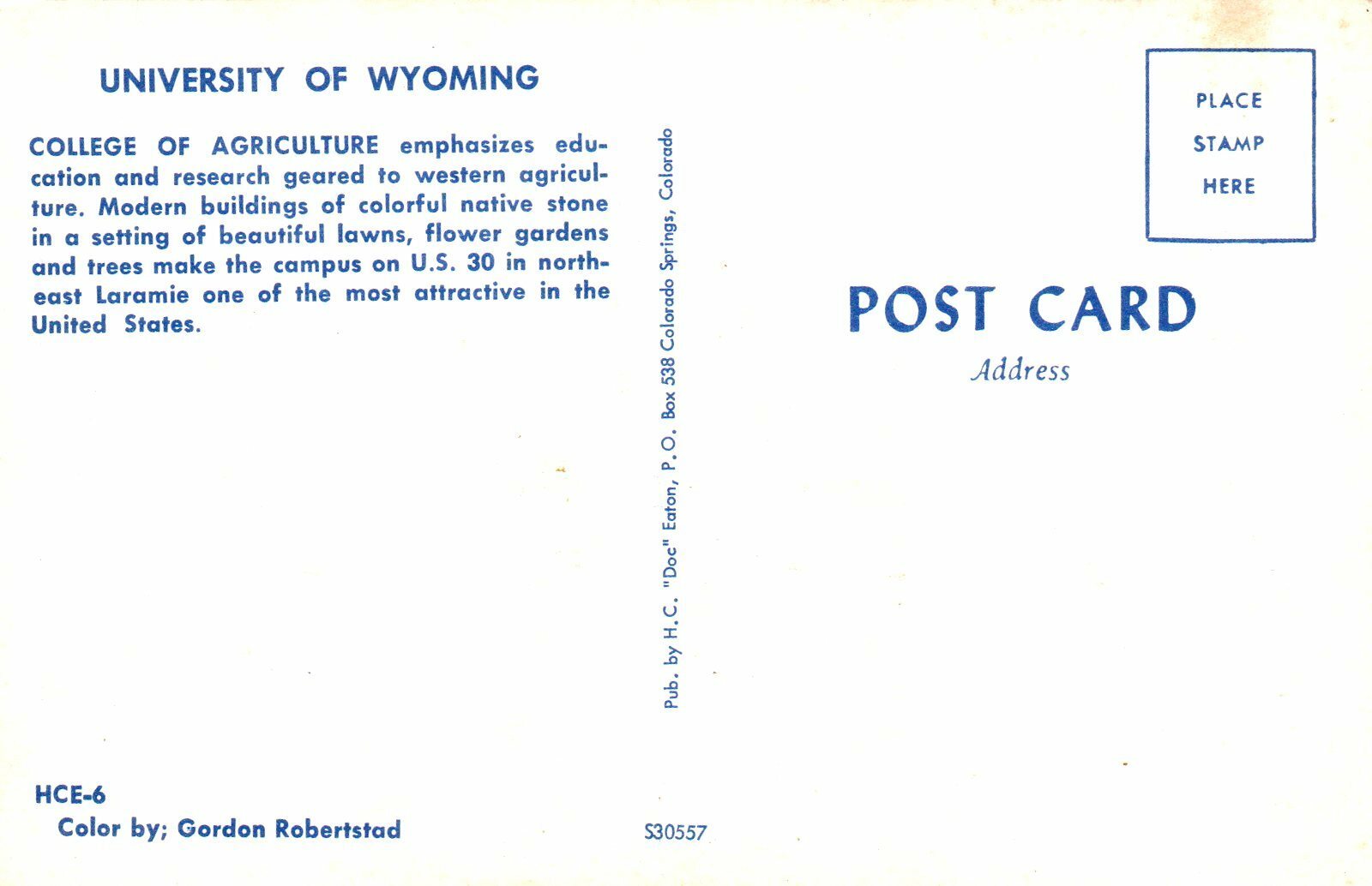 University Of Wyoming College Of Agriculture  Wyoming WY Postcard