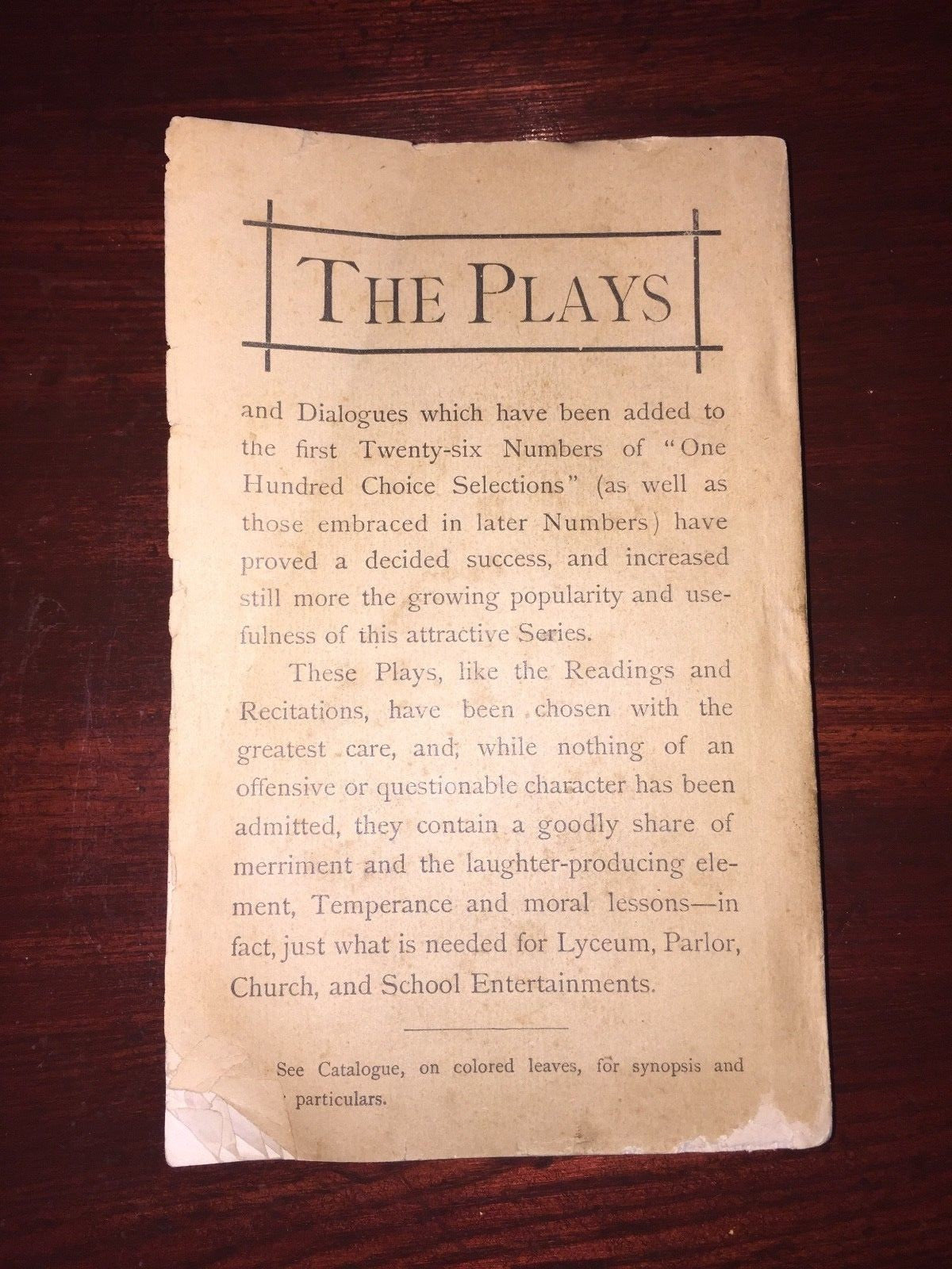 One Hundred Choice Selections for Reading and Recitations No. 26  Play Book 