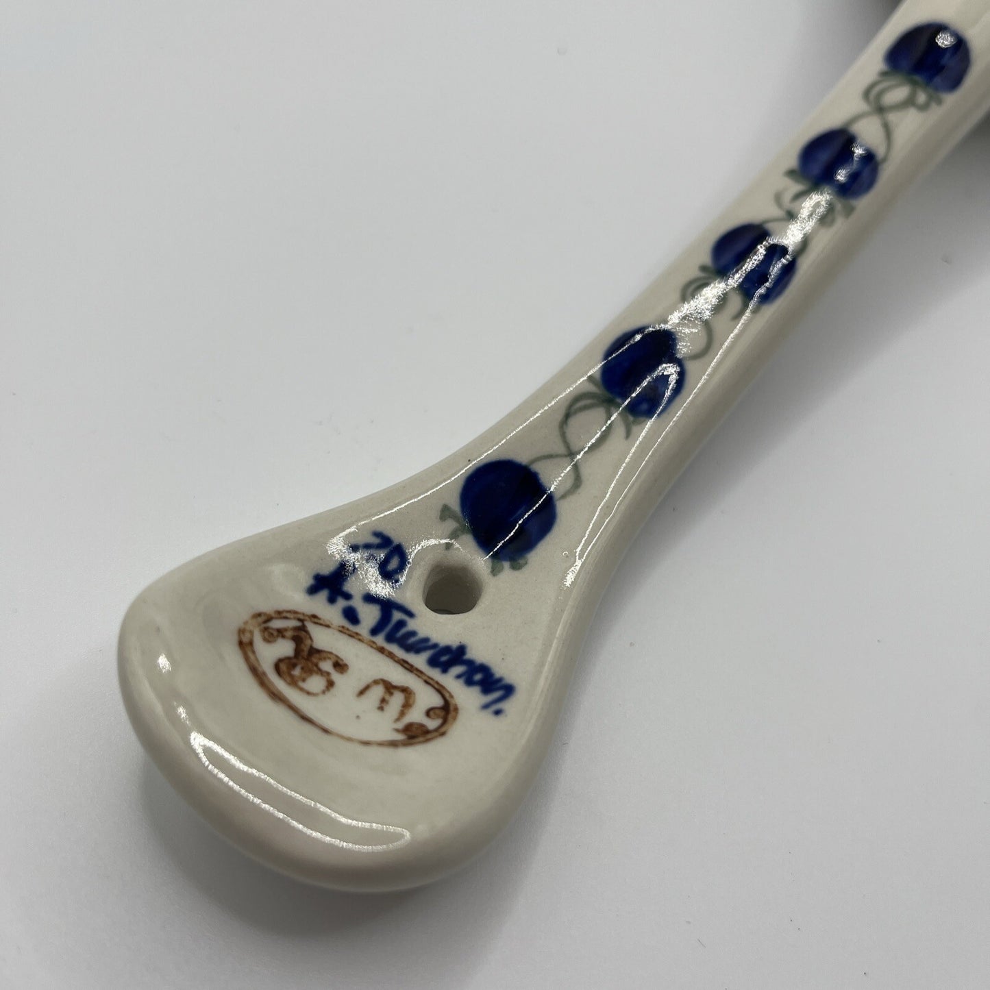 Vtg Polish Pottery Soup Serving Ladle 12“  Wild Blueberry Cobalt Blue
