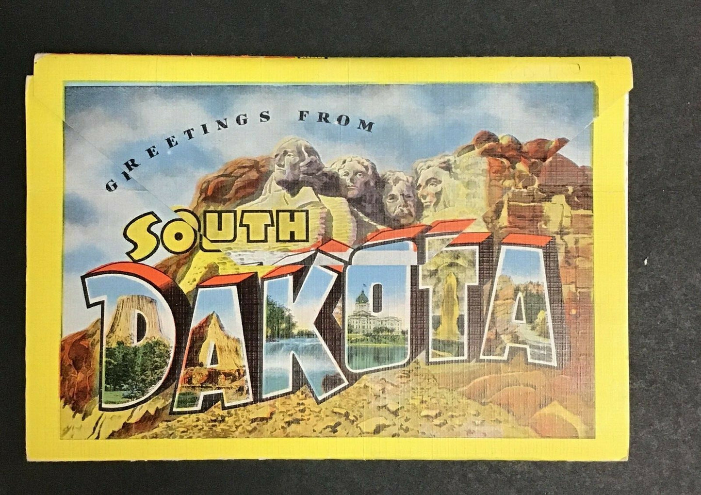 South Dakota Greetings Pheasant Mount Rushmore Postcard Souvenir Folder