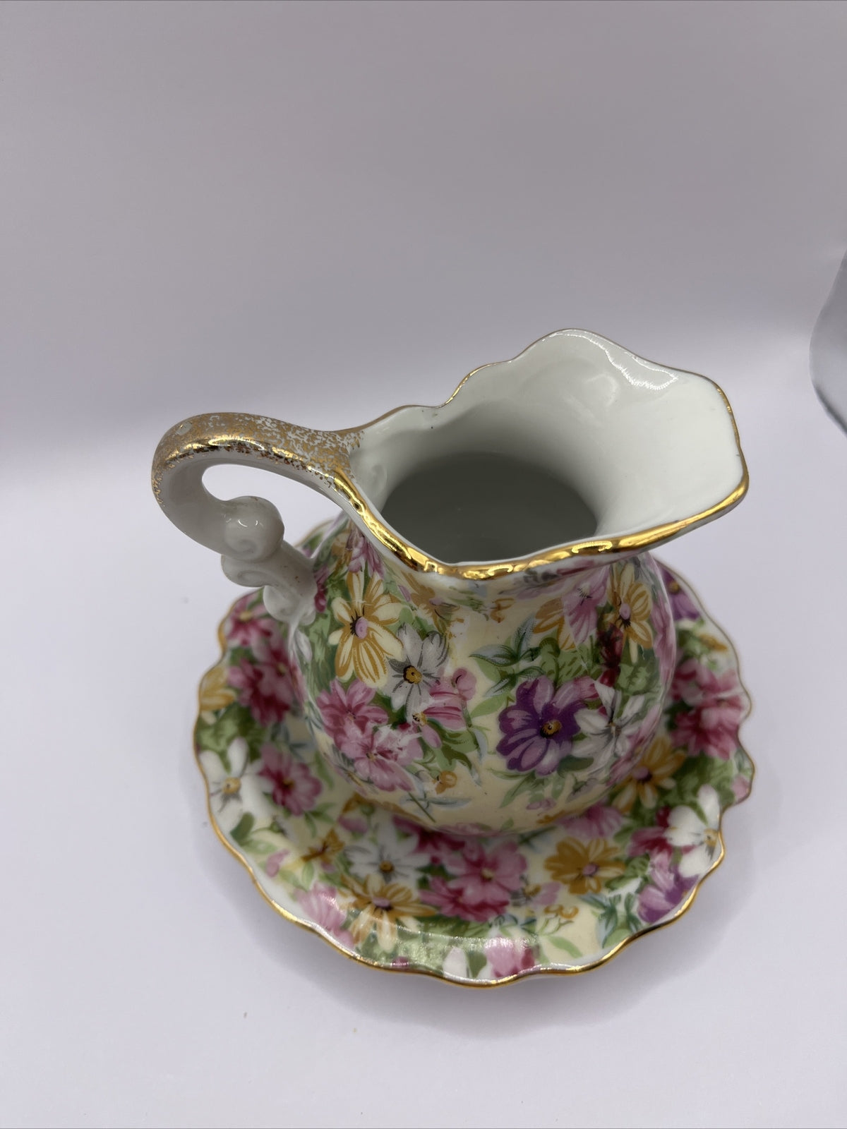 Vintage Royal Chintz Arnart 5th Ave  Creamer Pitcher And Saucer