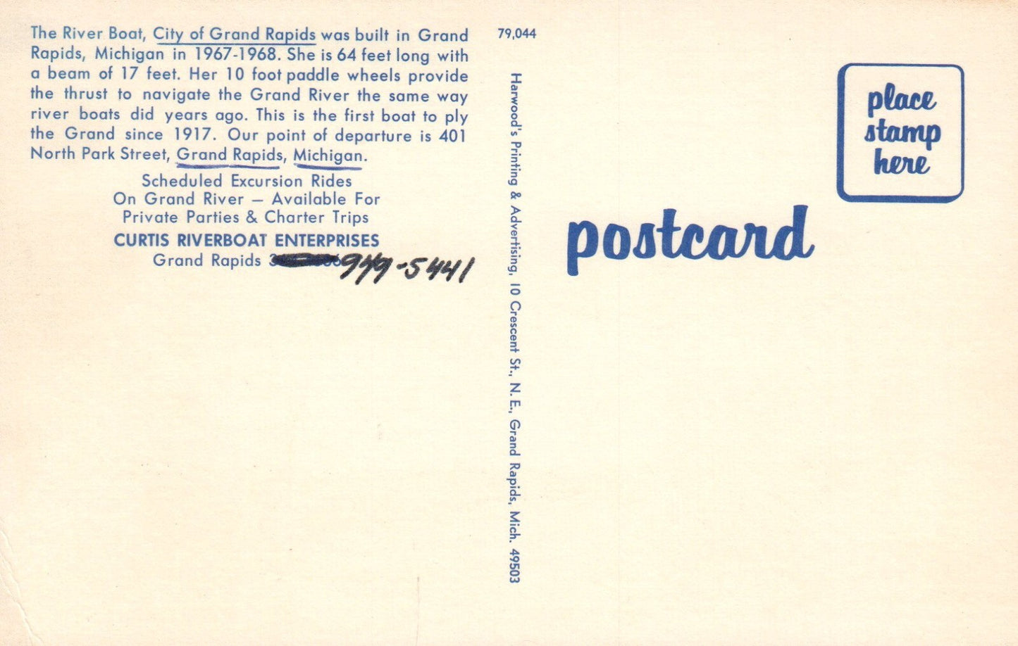 The River Boat City of Grand Rapids Grand Rapids GR Michigan MI Mich Postcard 