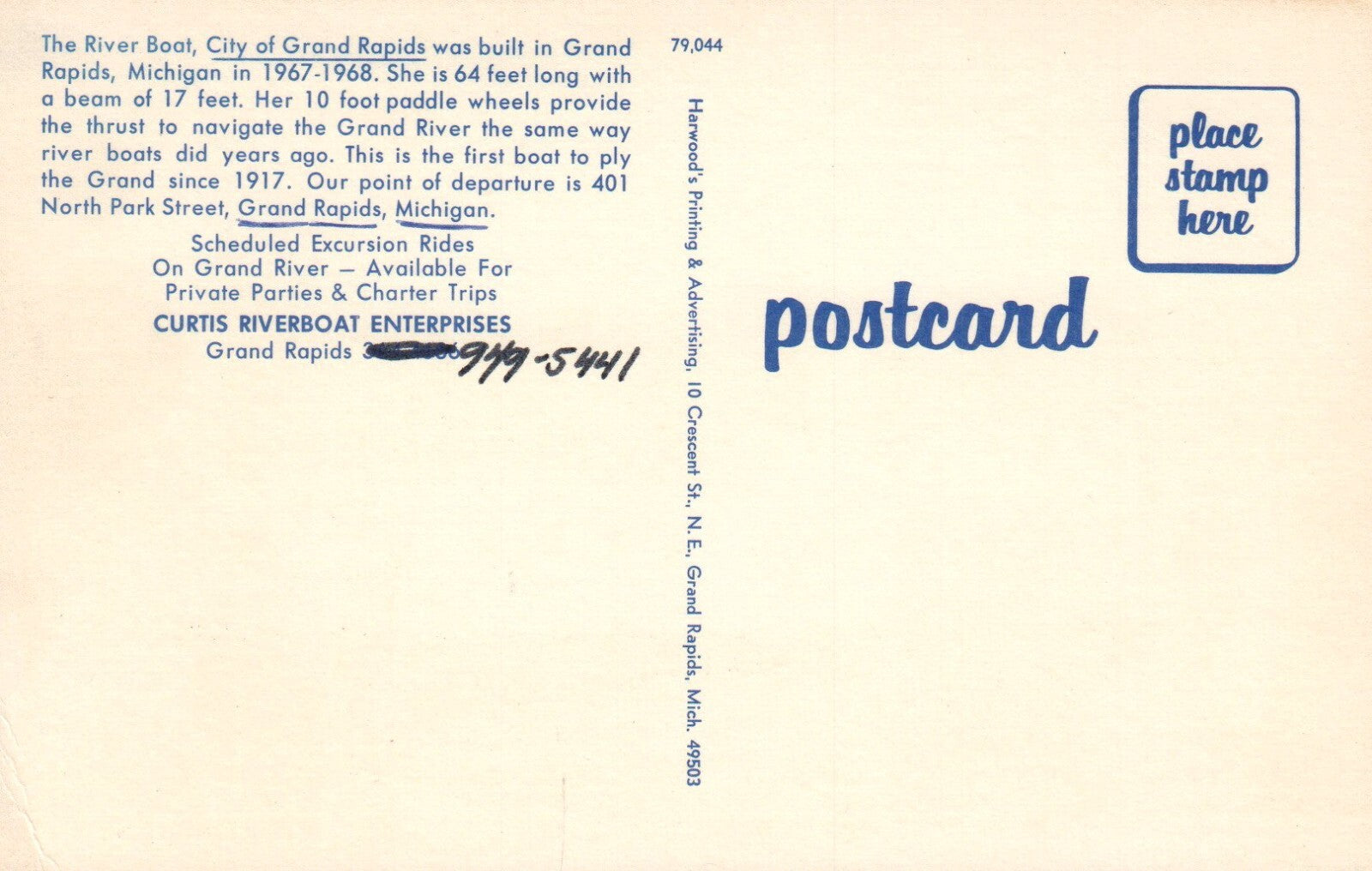 The River Boat City of Grand Rapids Grand Rapids GR Michigan MI Mich Postcard 