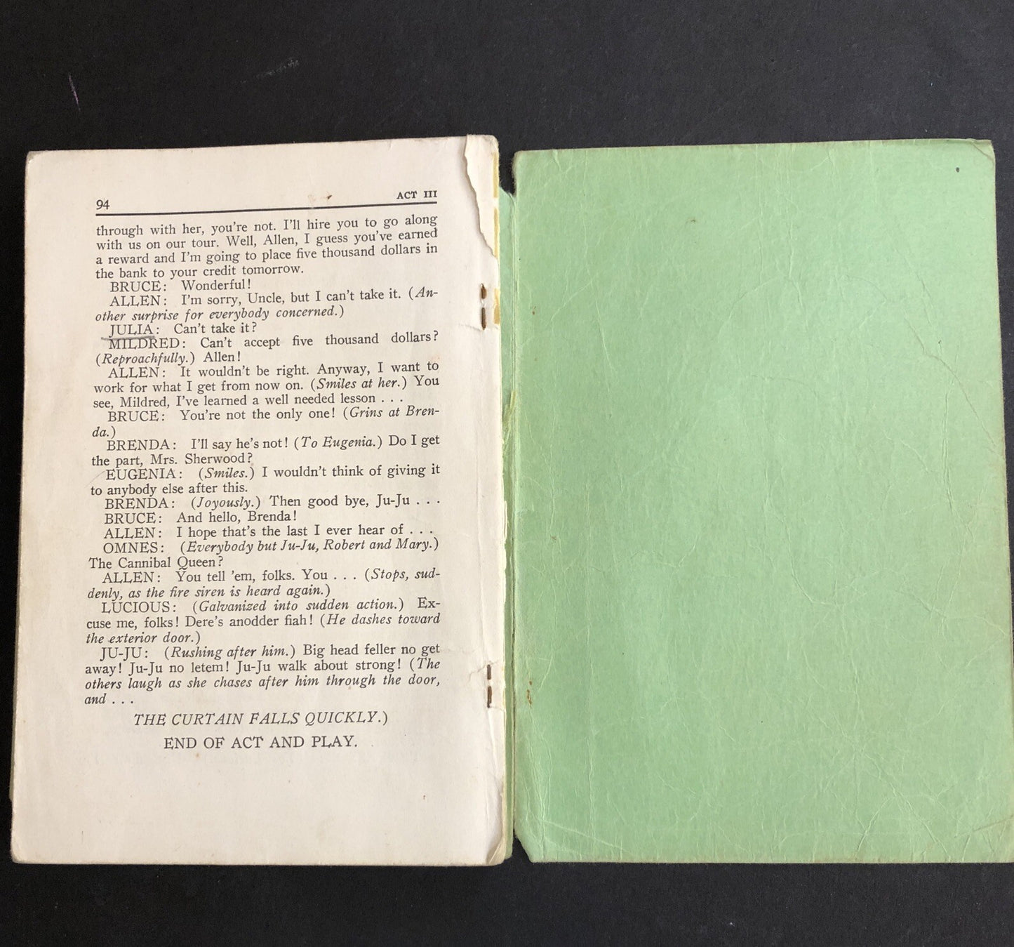 The Cannibal Queen Farce Comedy in Three Acts booklet c1944 Heuer Publishing Co