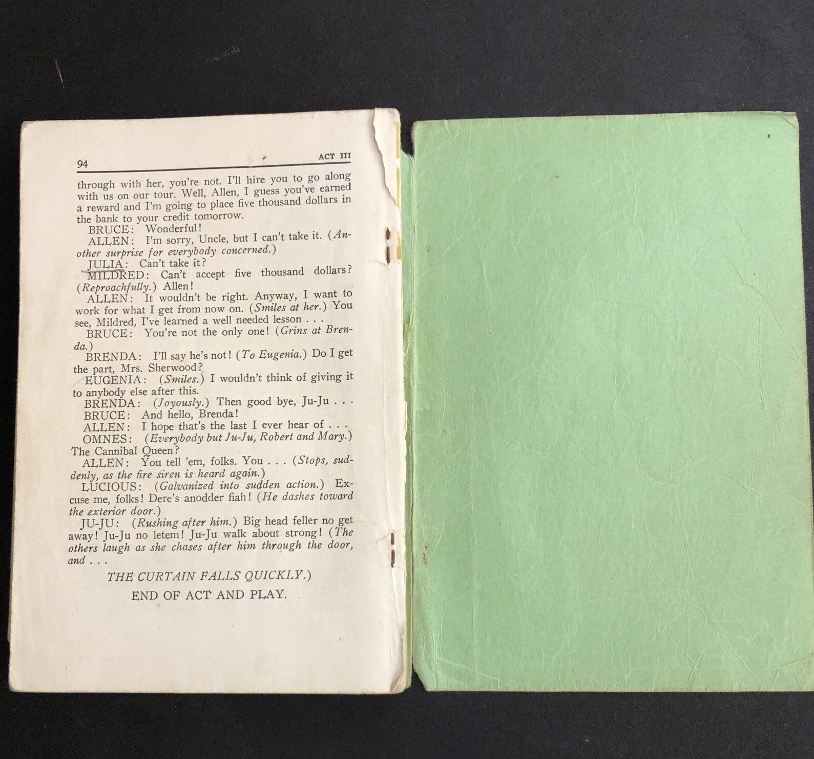 The Cannibal Queen Farce Comedy in Three Acts booklet c1944 Heuer Publishing Co