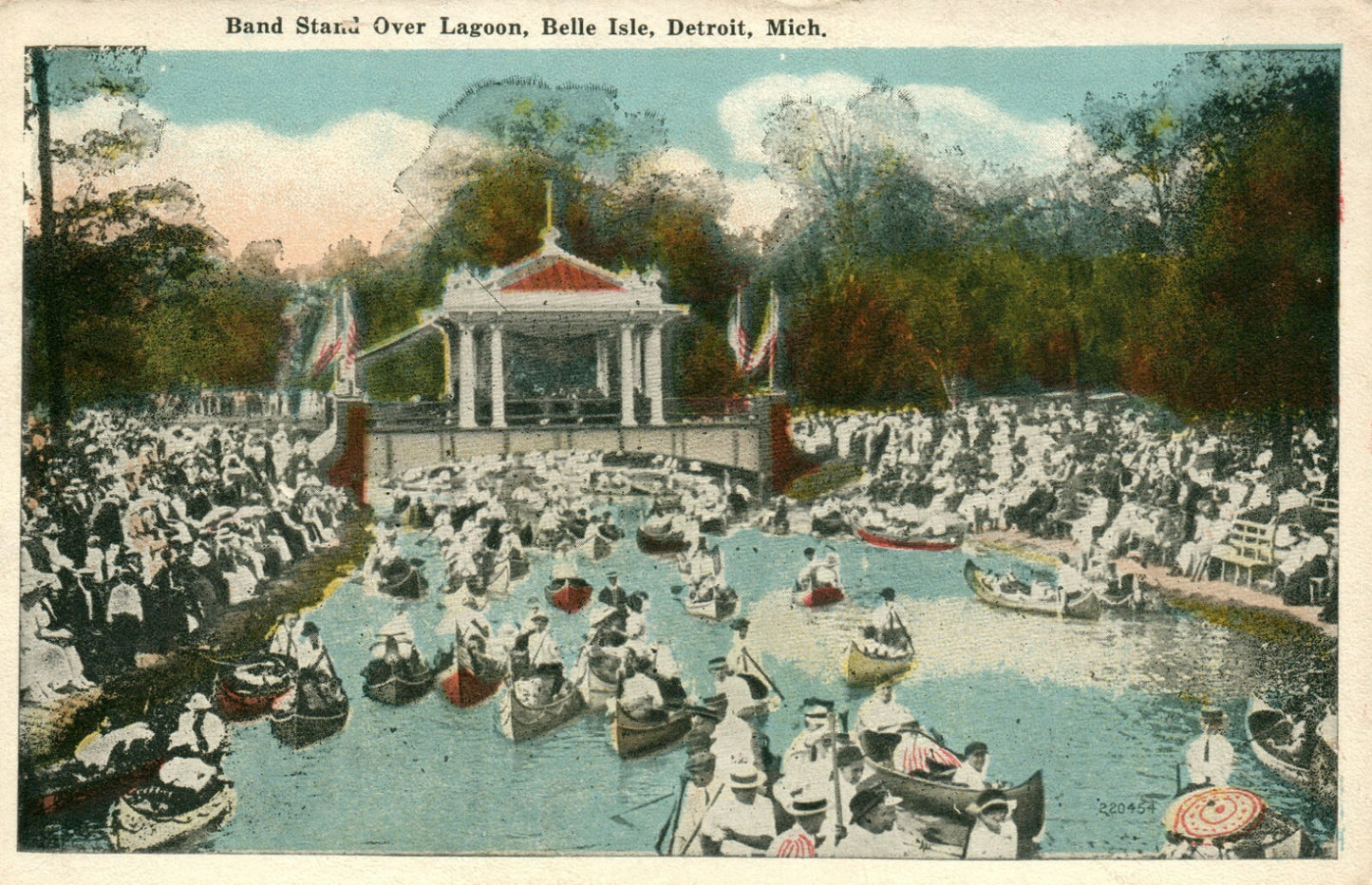 Band Stand Over Lagoon Belle Isle Park Detroit MI Michigan Postcard