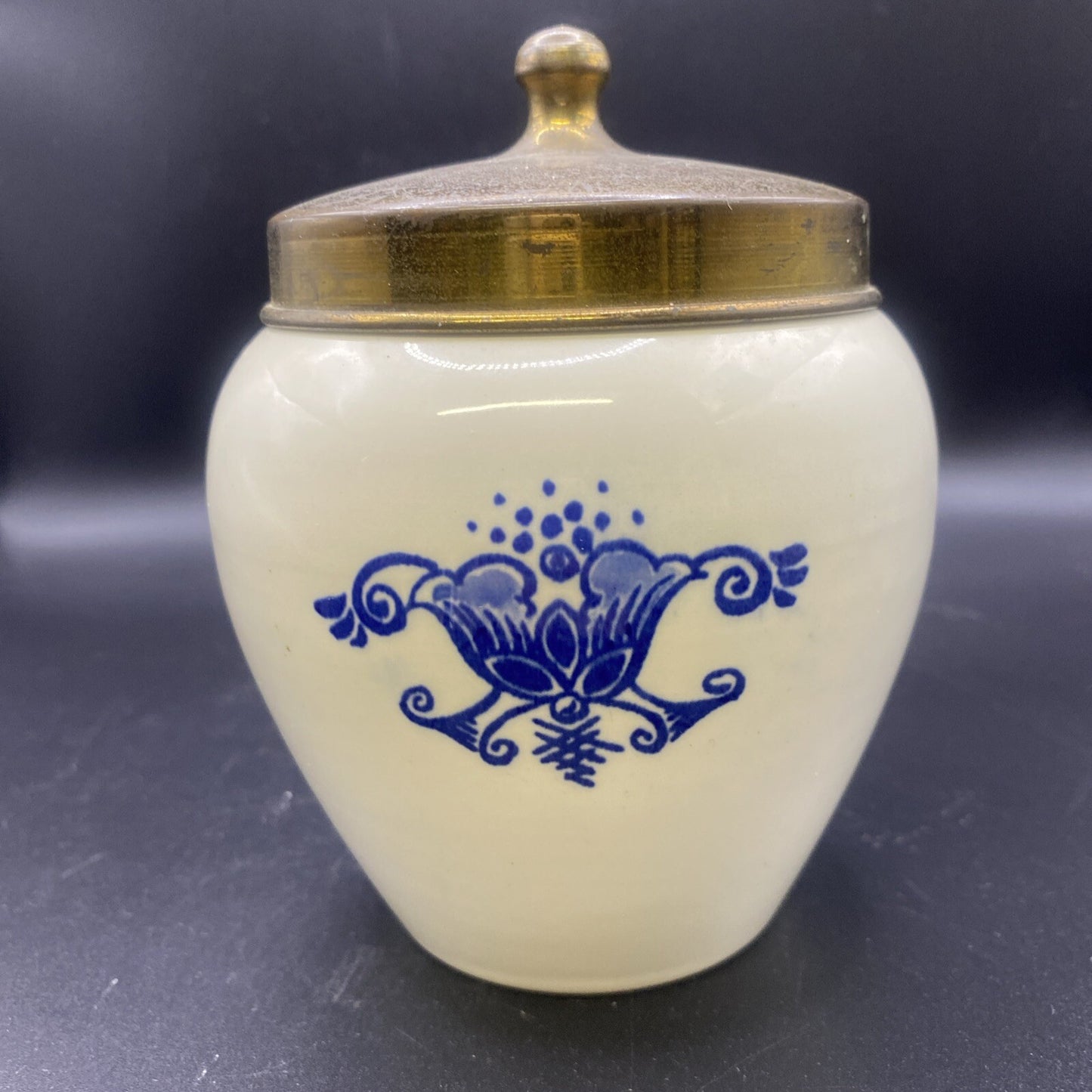 1900's ANTIQUE Little 5.25"  Dutch Delft Tobacco Jar GOEDEWAAGEN DELFTWARE LID