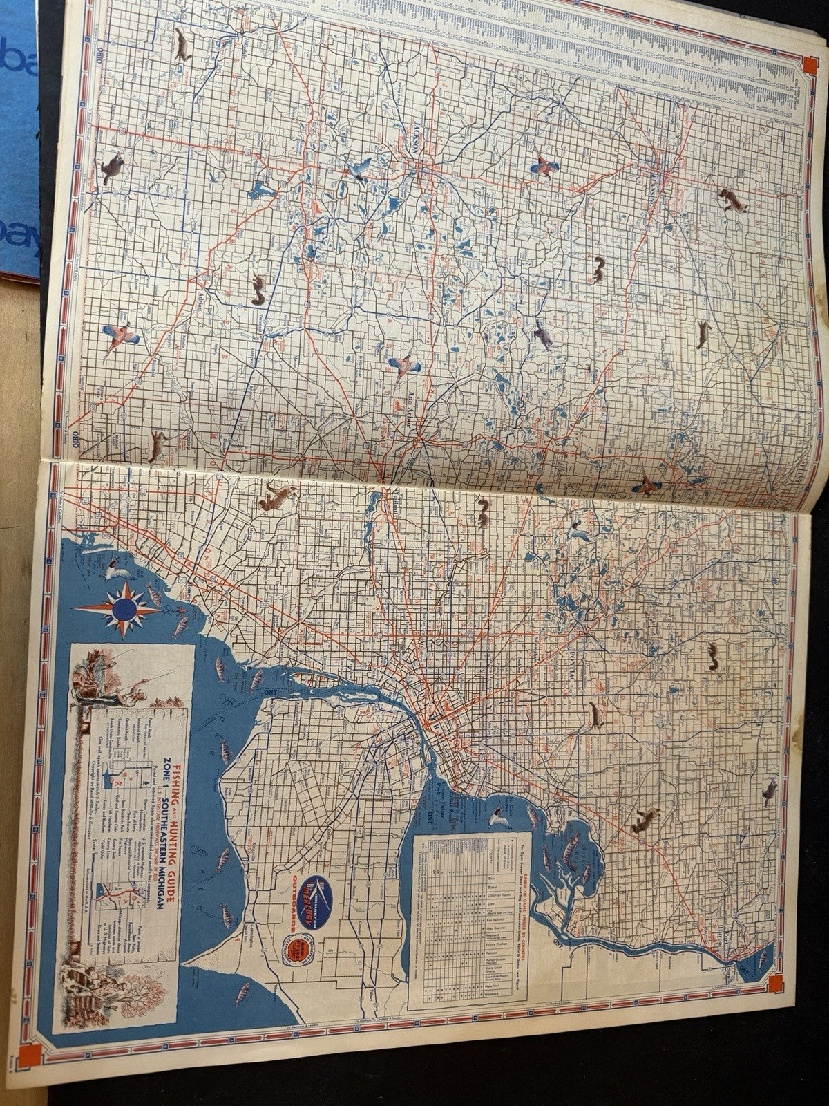 RARE 1958 Rand McNally Fishing Hunting Guide Michigan  Mackinac Bridge issue