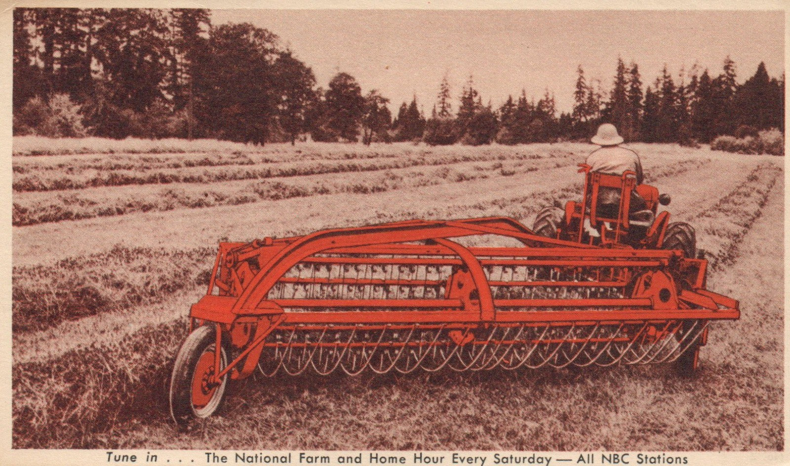 Allis-Chalmers power driven  rake and Tedder TRACTOR Vintage postcard