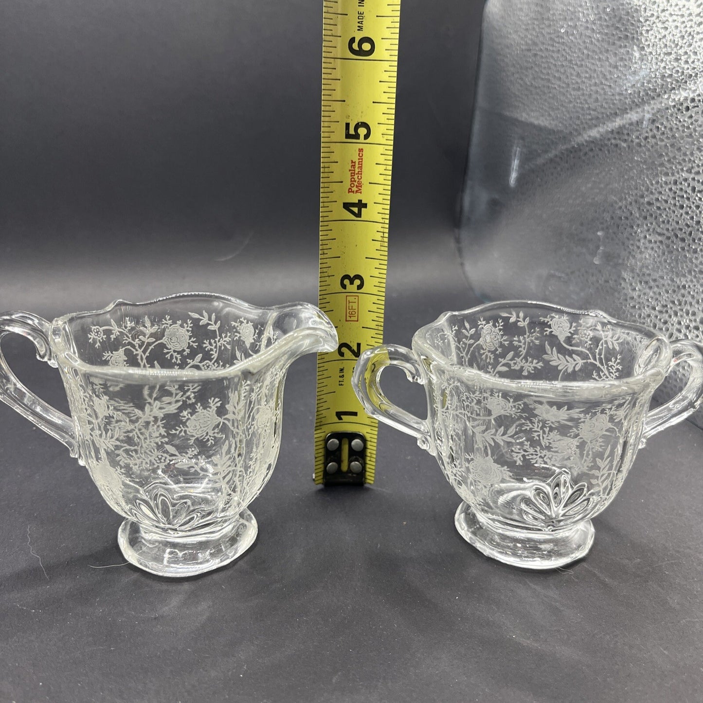 Vintage Fostoria Etched Sugar Bowl and Creamer Set 
