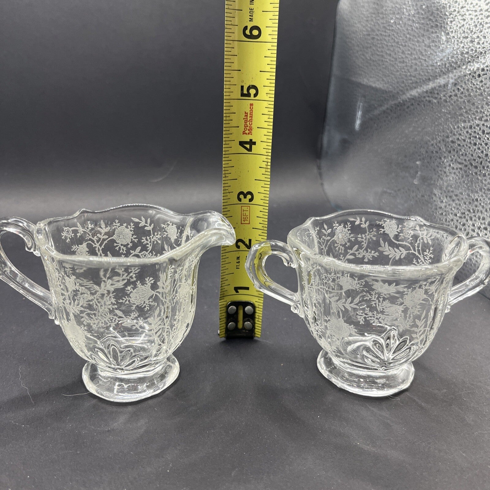 Vintage Fostoria Etched Sugar Bowl and Creamer Set 
