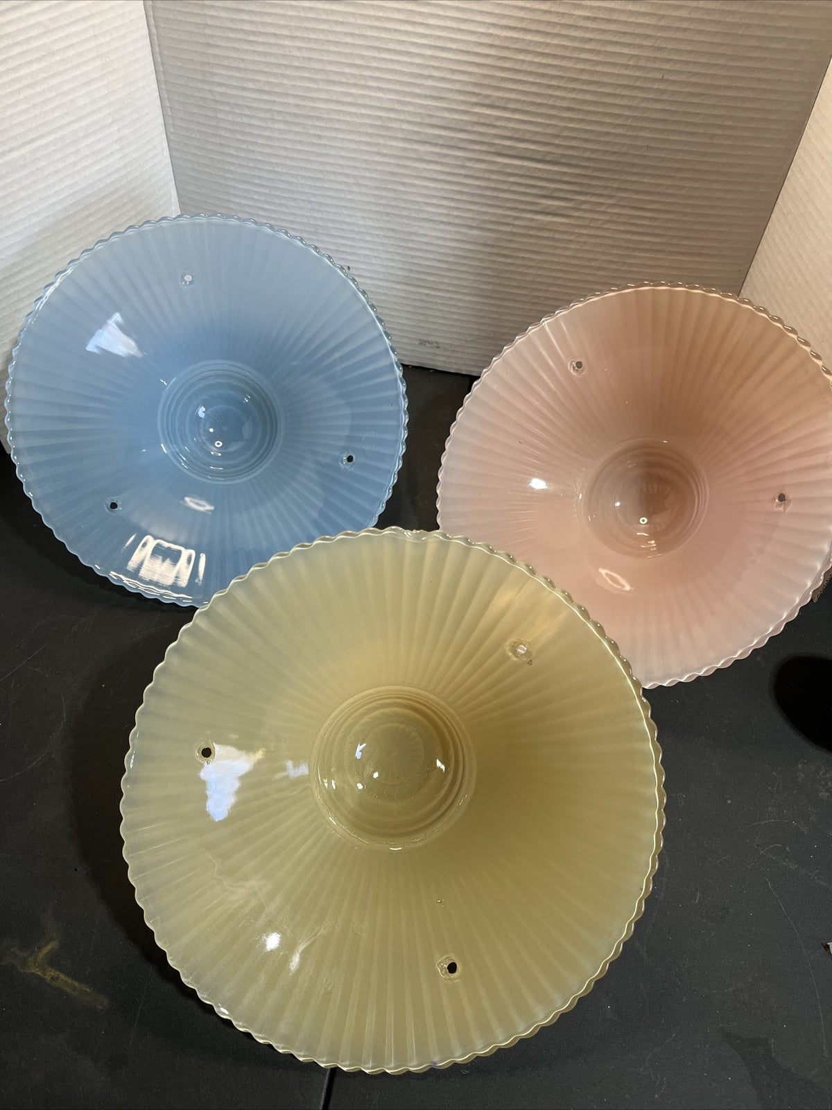 Vintage 11” Glass Shade 3 Hole
