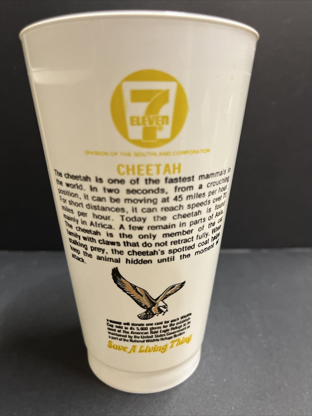 Vintage 1974 7/11 Plastic Slurpee Cup Save a Living Thing "Cheetah"