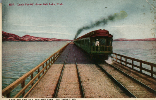 8327 Train on Bridge Lucin Cut-Off Great Salt Lake City UT Utah