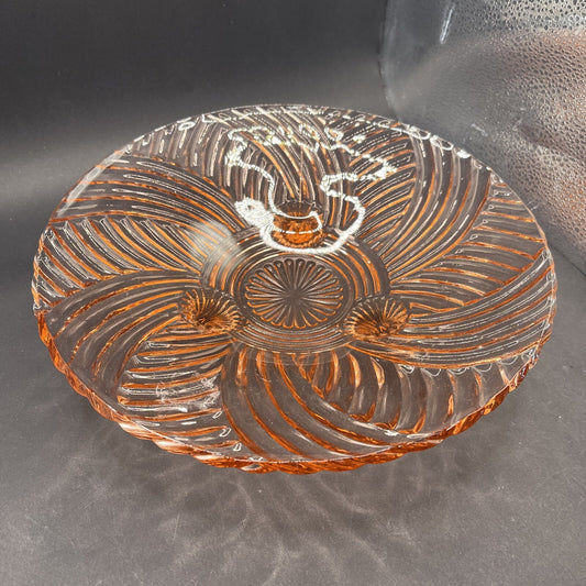 Anchor Hocking Prismatic Pink Depression Glass Footed Dish Swirl 1941 Vintage