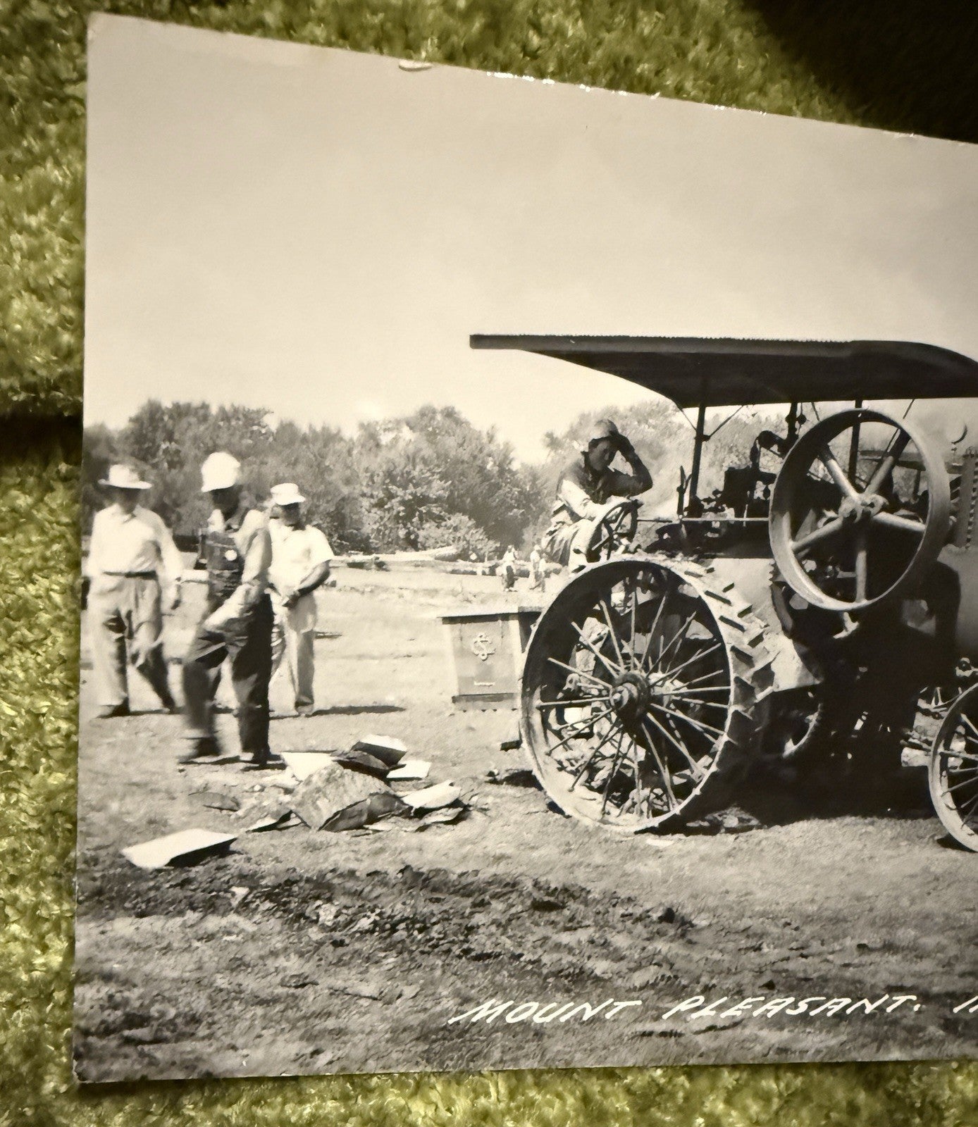 RPPC Real Photo MT PLEASANT IOWA RPPC Postcard OLD TRACTOR 223-F