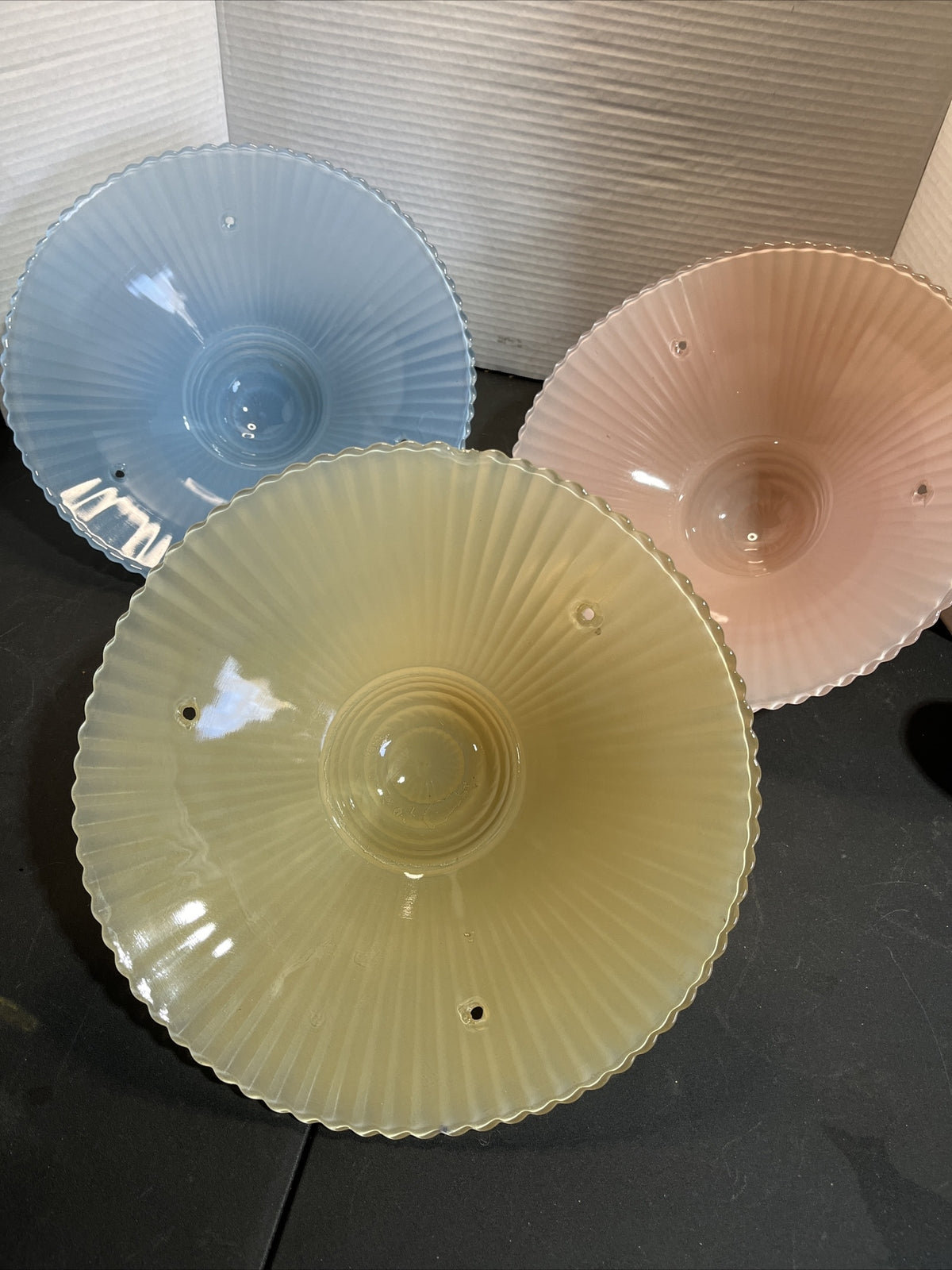 Vintage 11” Glass Shade 3 Hole