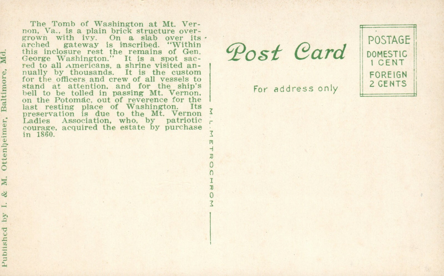 Tomb Of Washington Mt Vernon VA Virginia  Postcard