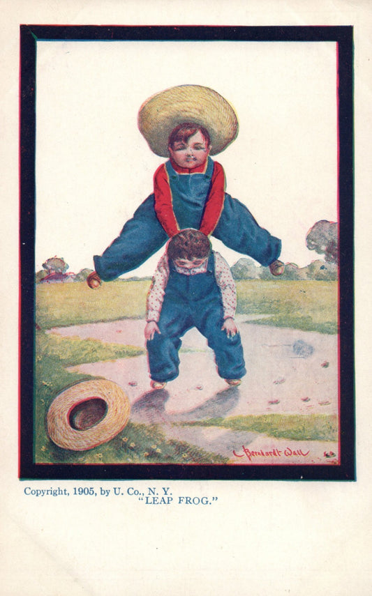 1905 Artist signed Bernhardt Wall Leap Frog vintage postcard