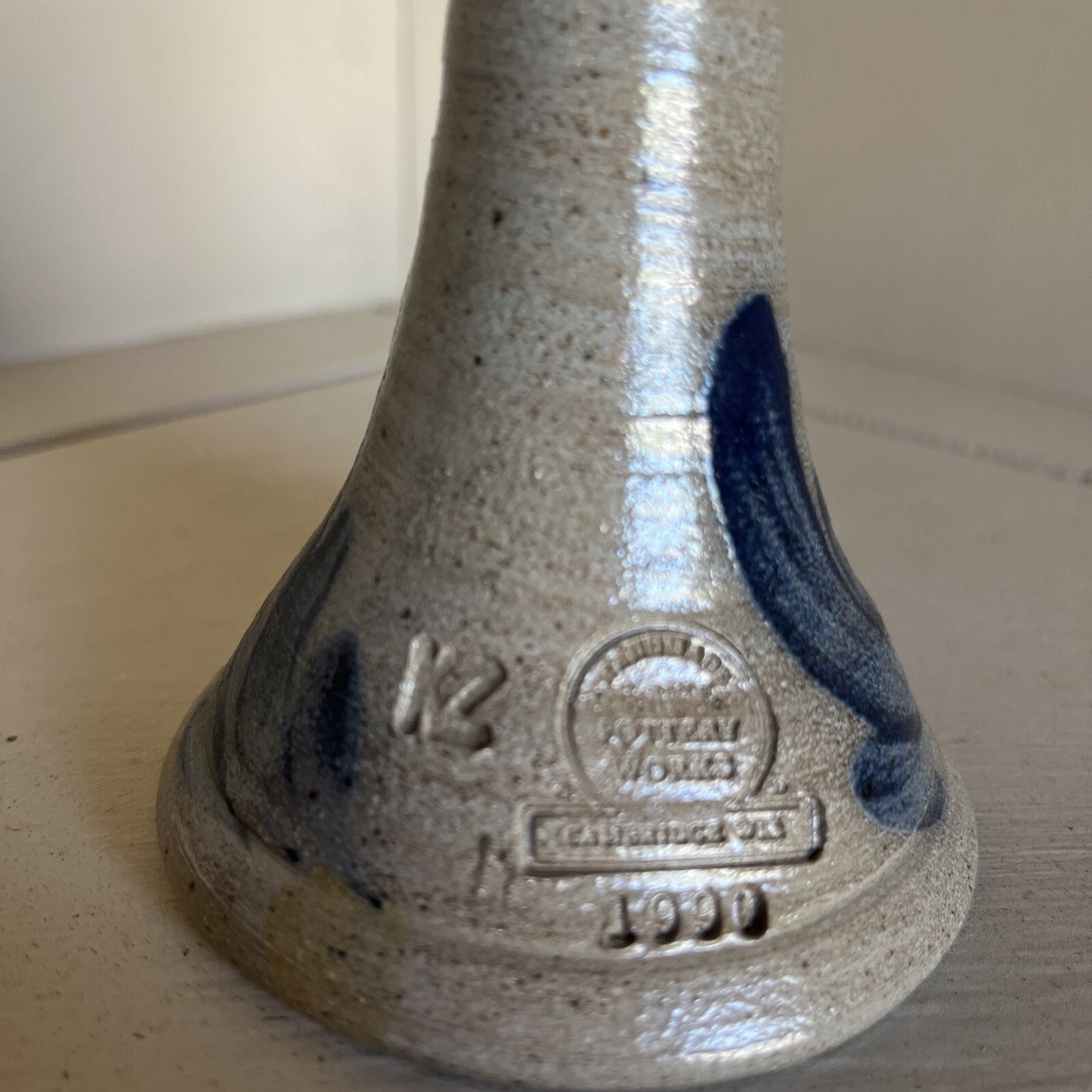 Vintage 1989 ROWE  Pottery Candlestick Holder Salt Glaze (Blue)  USA
