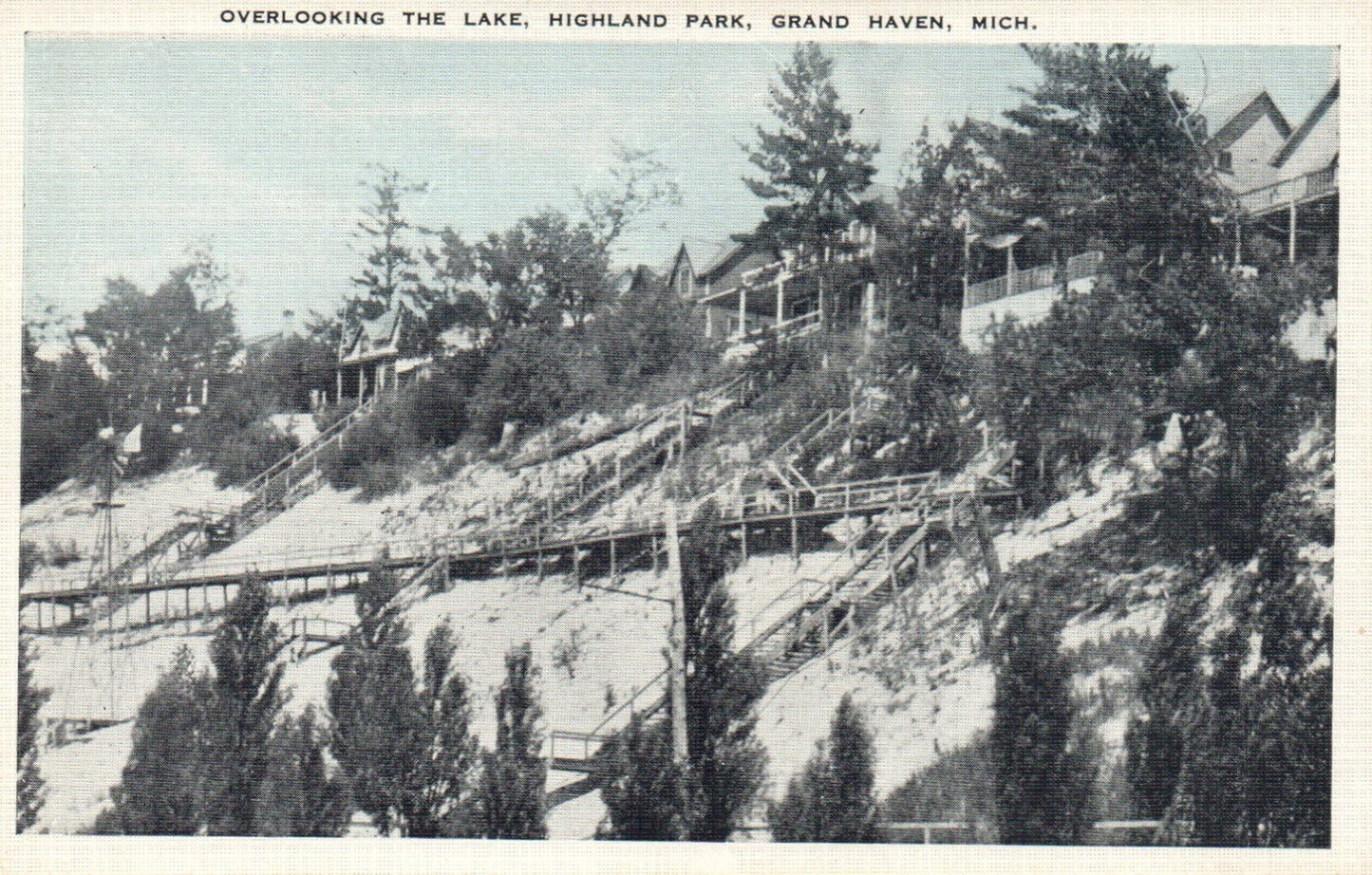 Overlooking the Lake in Highland Park Grand Haven Michigan MI Postcard