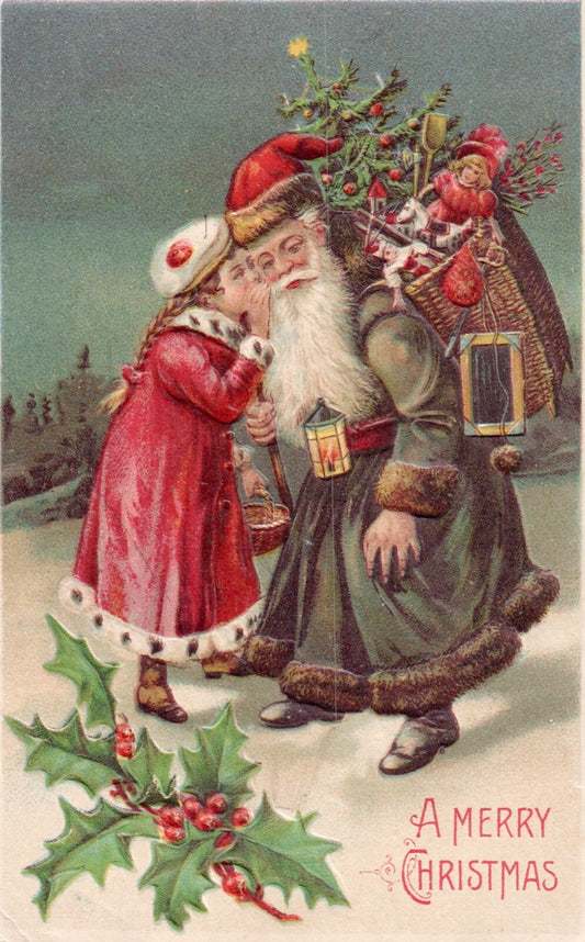 A Merry Christmas Little Girl Telling Santa What She Wants Santa Postcard