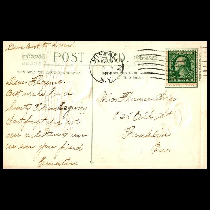 John Winsch 1911 Vintage with Pilgrim Woman Harvest Thanksgiving Postcard