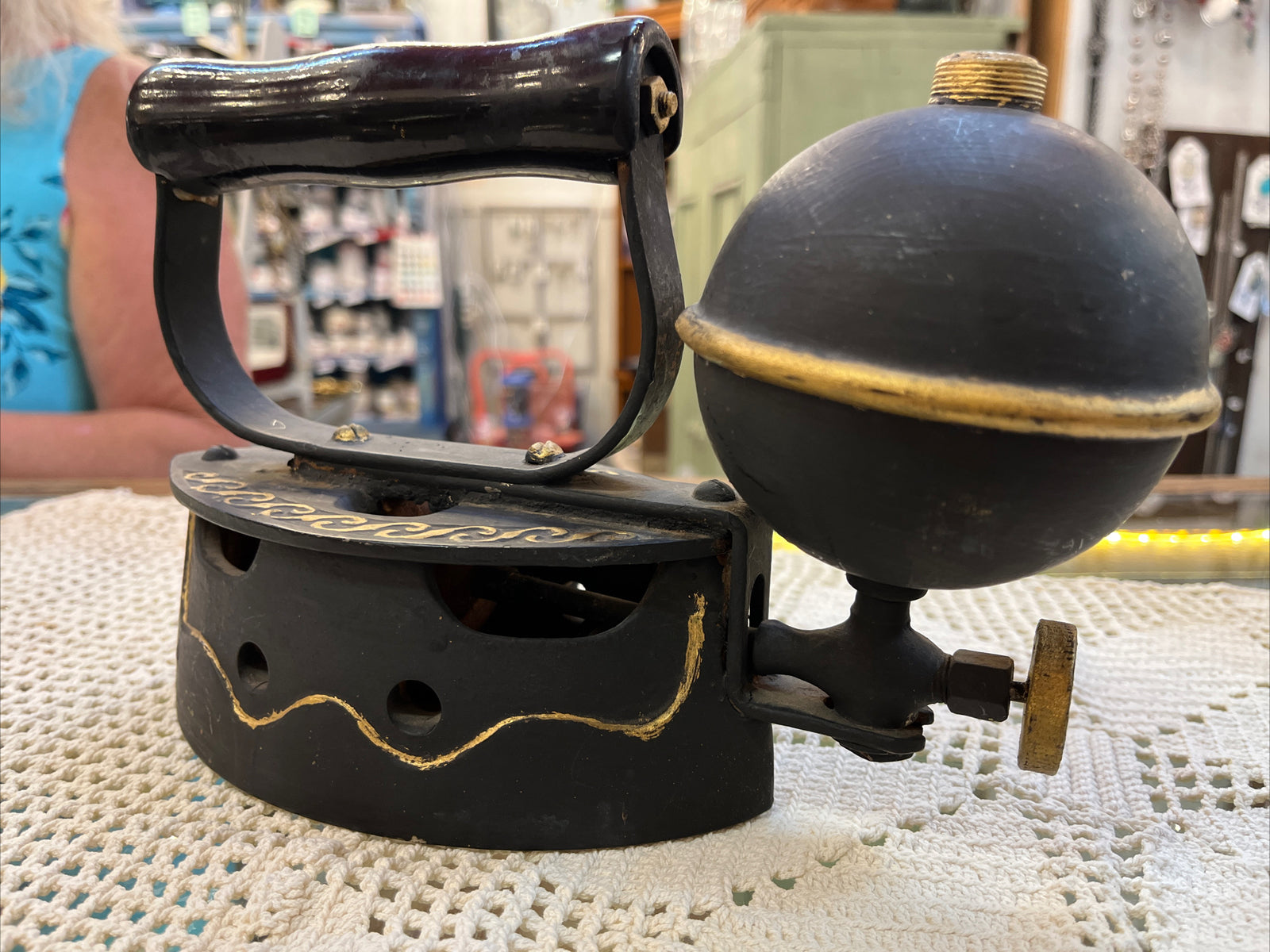 Antique Diamond Gas Sad Iron Kitchen Tool Akron Lamp Co Steampunk Rough Kerosene