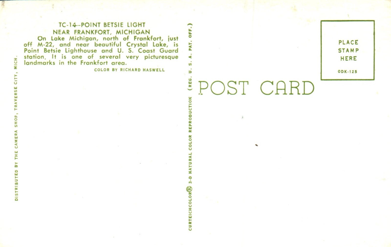 Lighthouse Frankfort Michigan MI Point Betsie Light  Beach PM 1972 Vtg Postcard