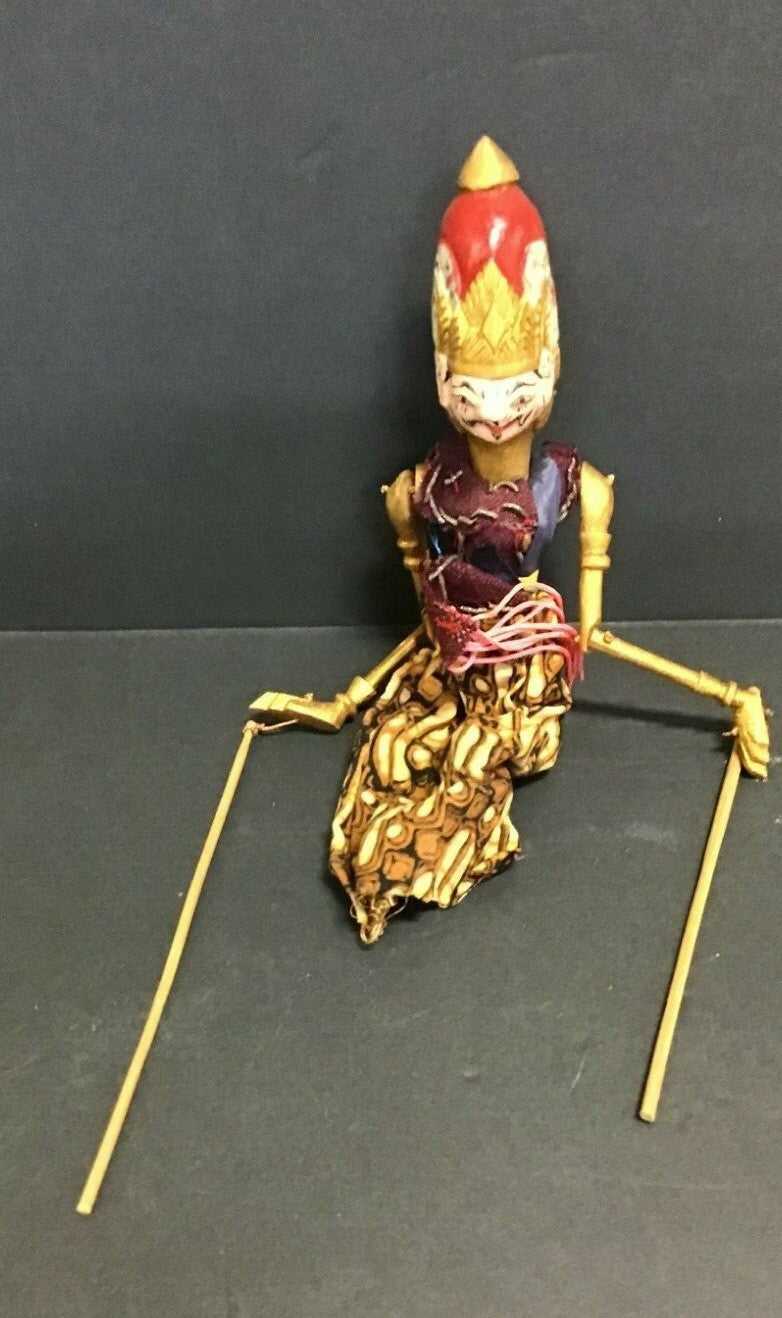 Vintage Wooden Egyptian Red Gold Hand Puppet 