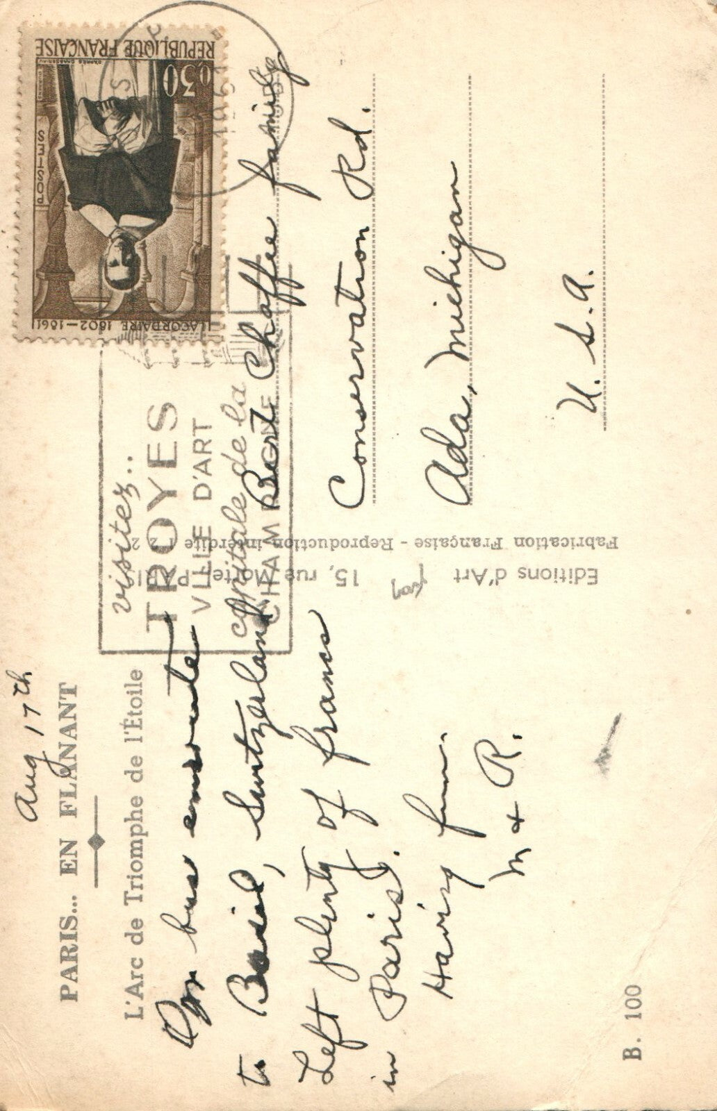 B 100 Paris En Flanant Ada Michigan MI  Postcard