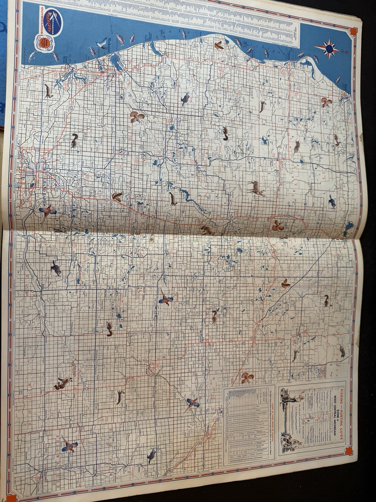 RARE 1958 Rand McNally Fishing Hunting Guide Michigan  Mackinac Bridge issue
