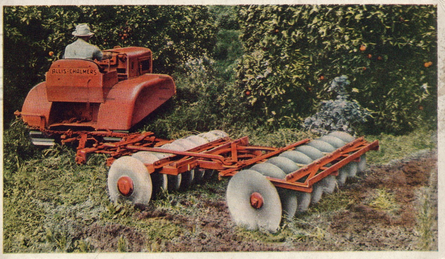 Allis-Chalmers 3-4 plow Model "M" TRACTOR vintage postcard
