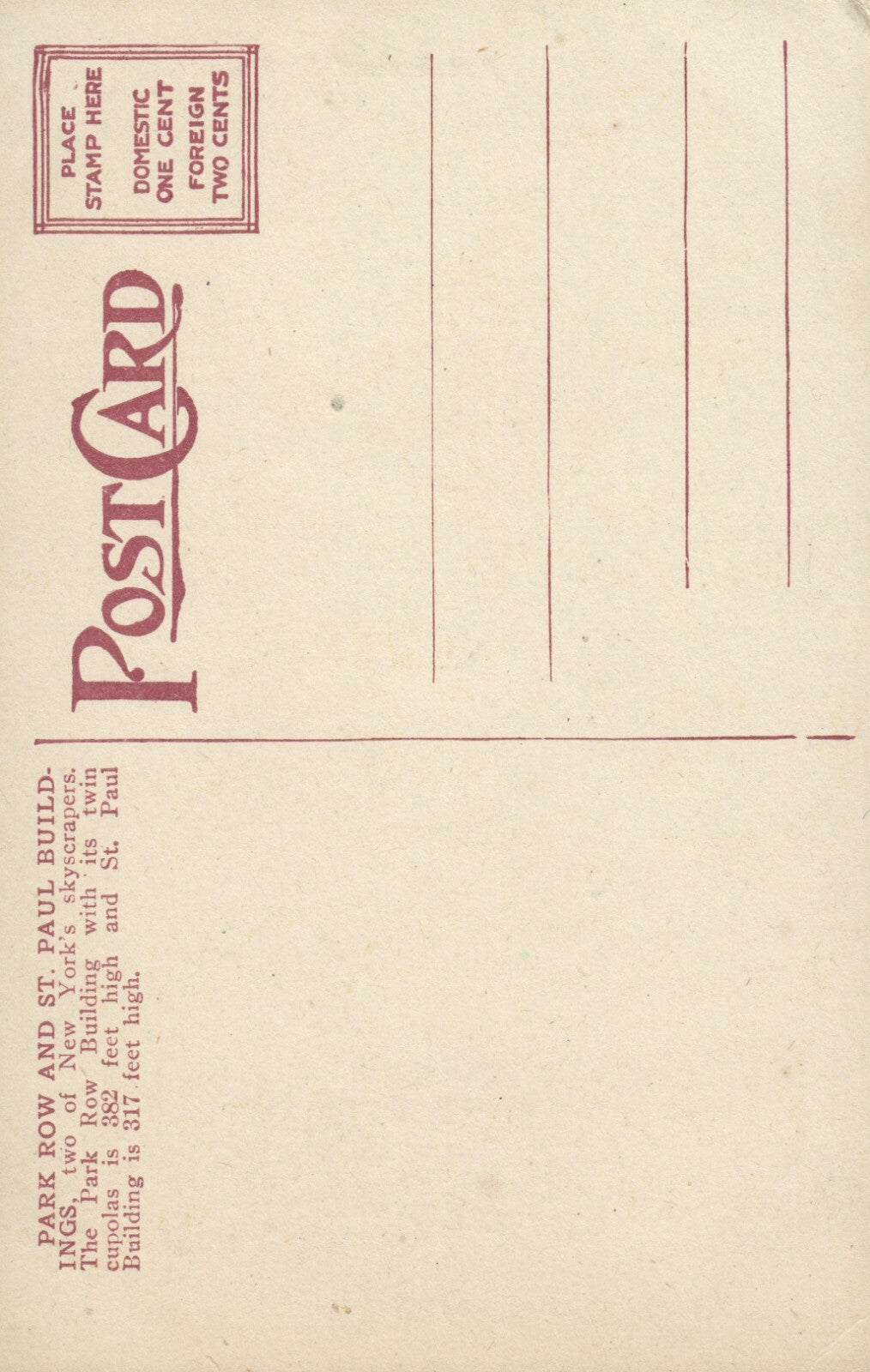 Park Row and St Paul Buildings New York City NYC NY Postcard