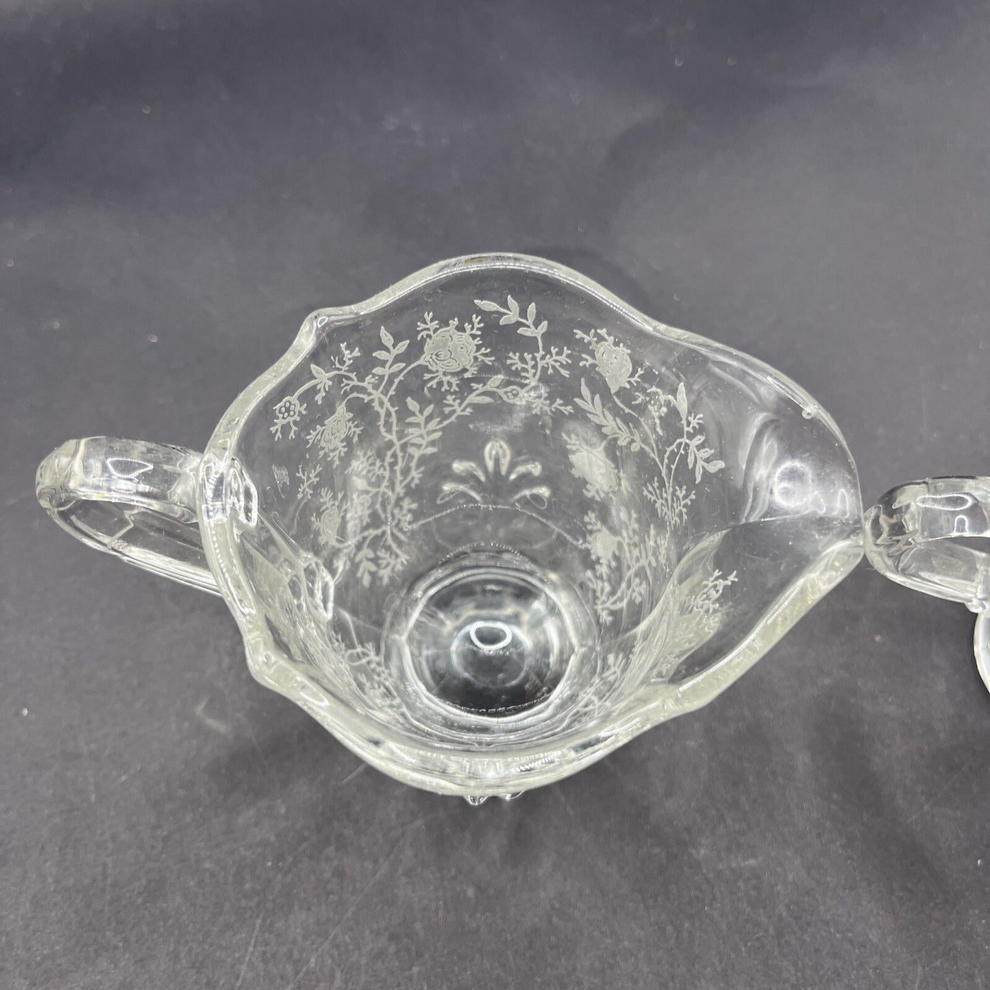 Vintage Fostoria Etched Sugar Bowl and Creamer Set 