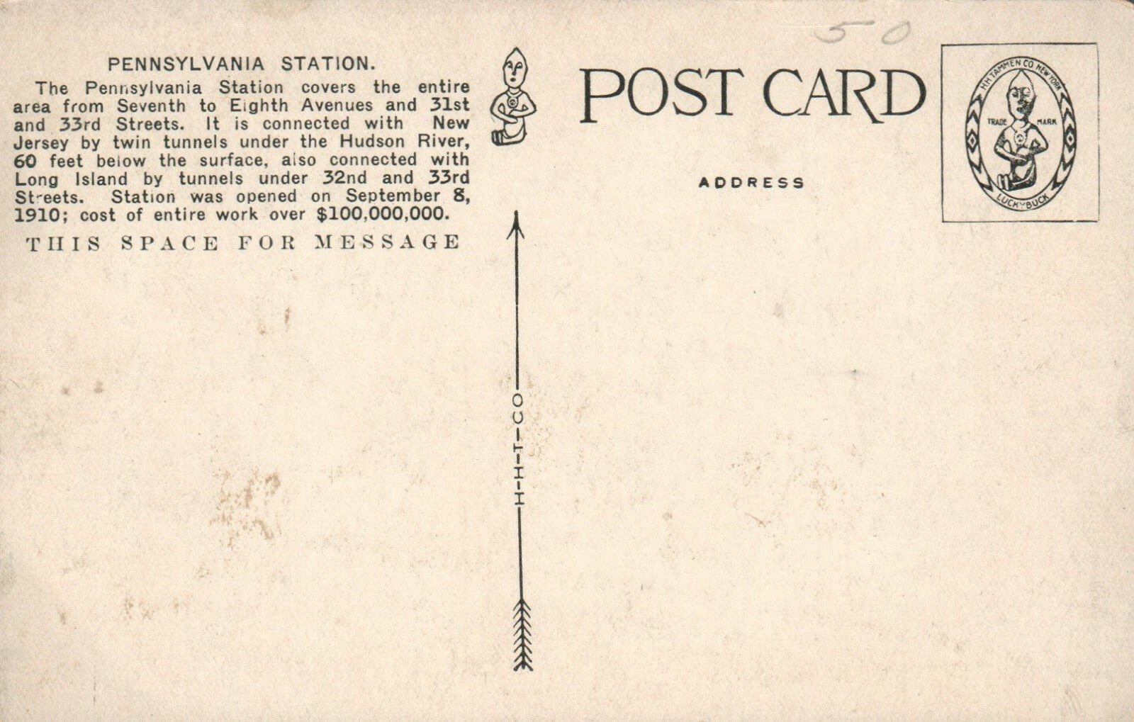 5157 Birds Eye View Pennsylvania Station Depot New York NY Railroad RR Postcard