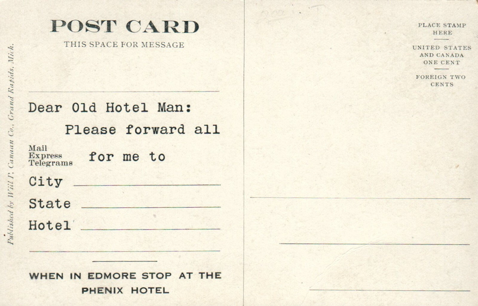 Phoenix Hotel in Edmore Michigan Mich MI Postcard