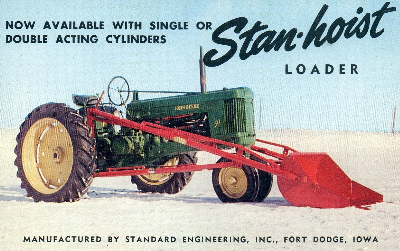 STAN. HOIST loader tractor vintage postcard