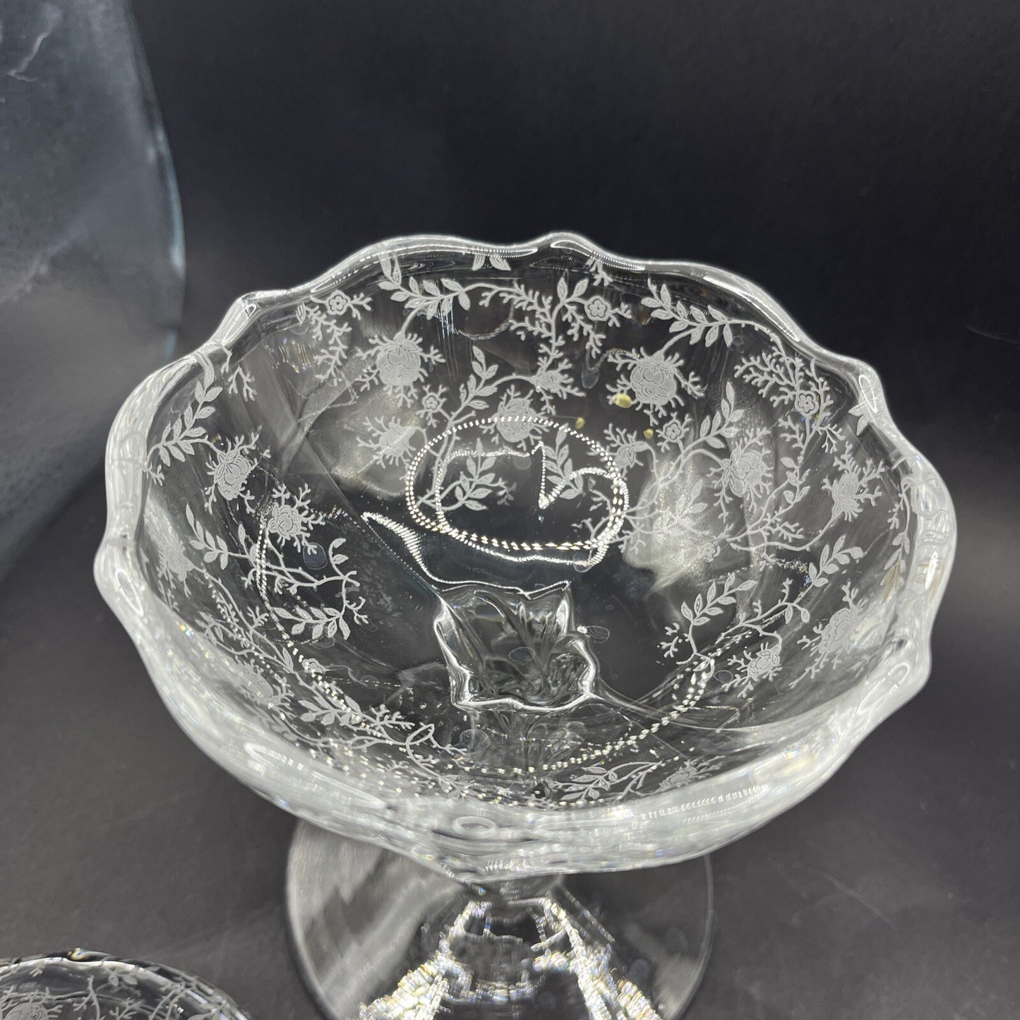 Vintage Fostoria Meadow Rose Clear Footed Jelly & Cover Baroque Shape