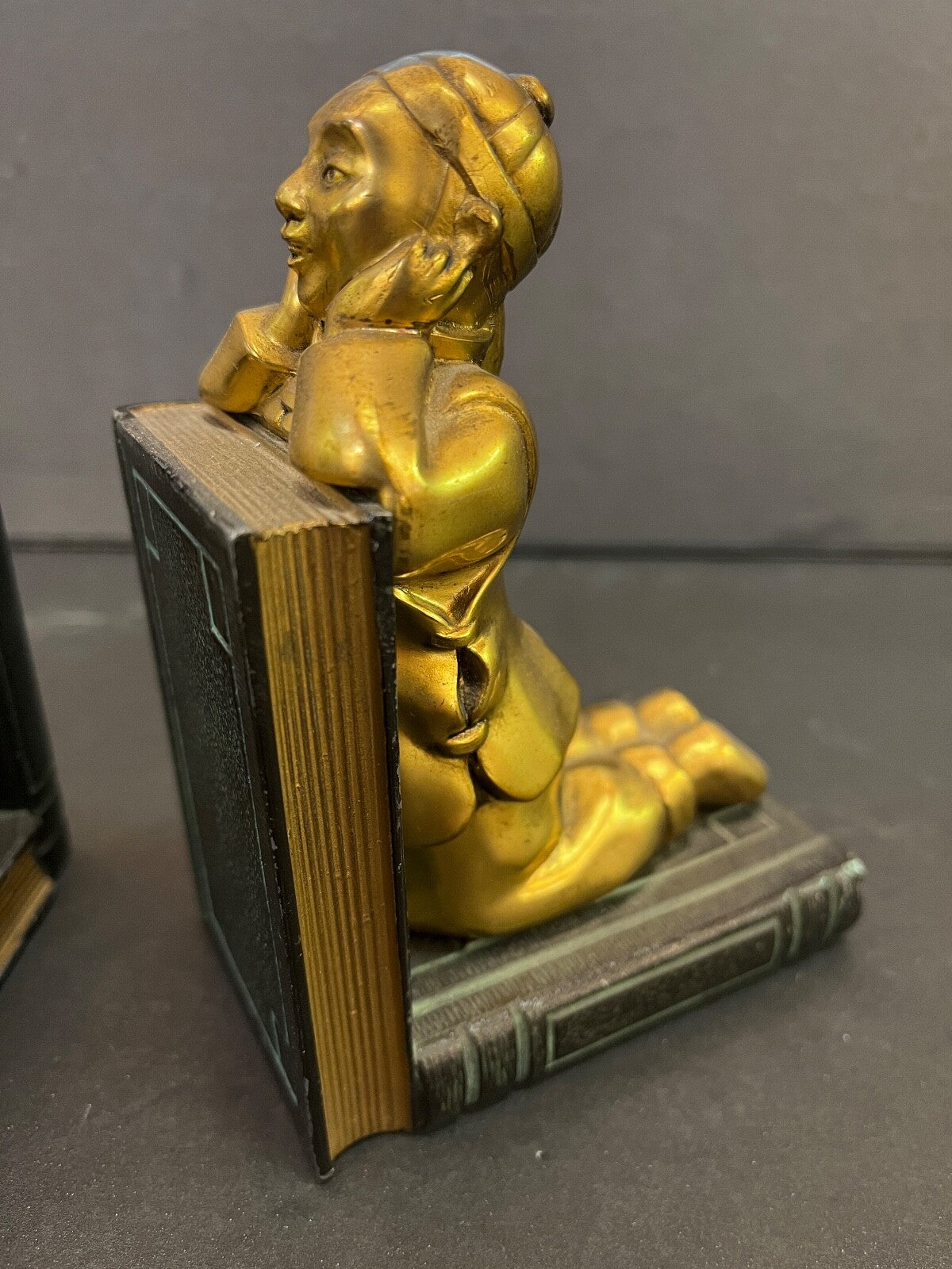 Vintage Ronson Pair of Gold Chinese Metal Art Ware Bookends 