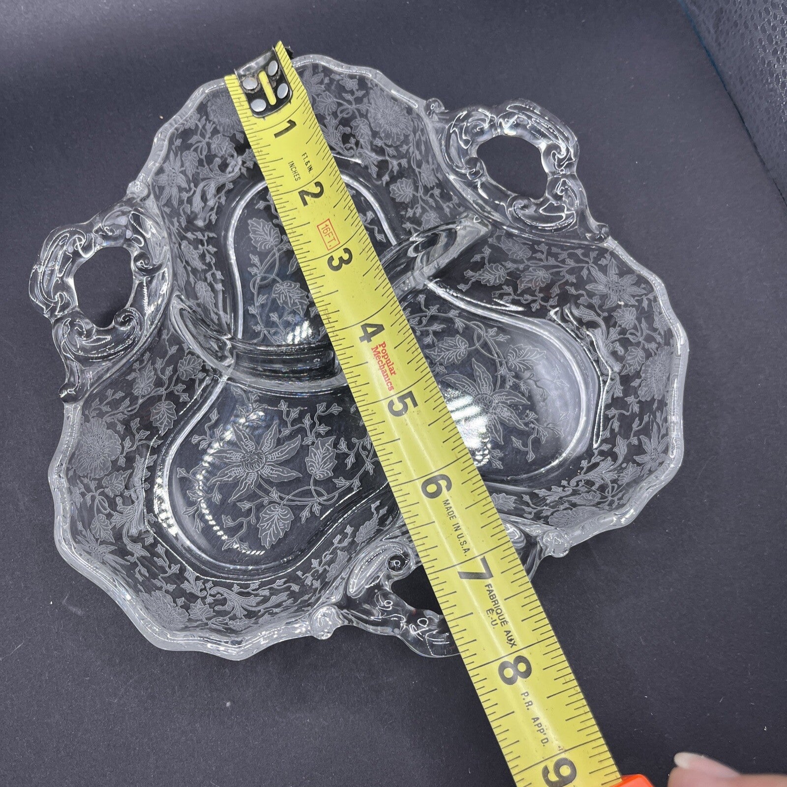 CAMBRIDGE ART GLASS UNIQUE THREE HANDLED THREE PART CANDY DISH
