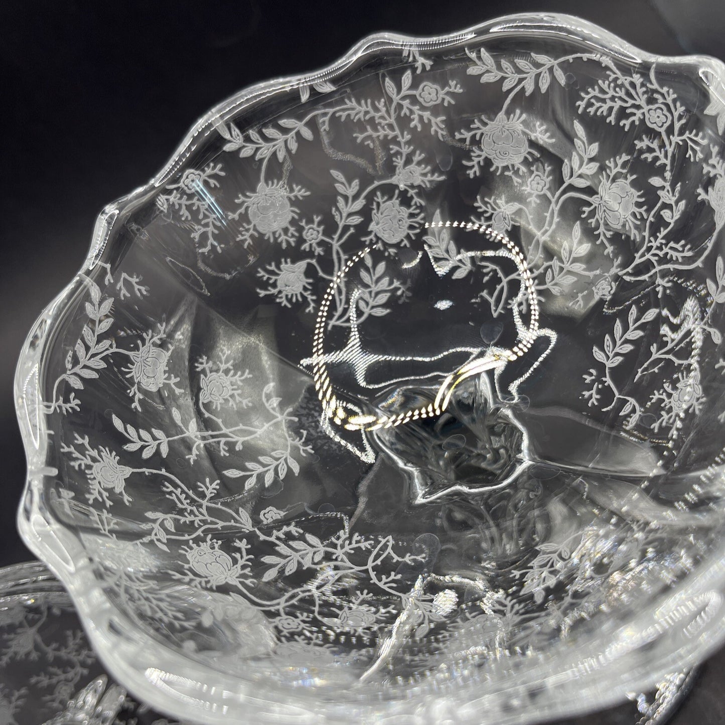 Vintage Fostoria Meadow Rose Clear Footed Jelly & Cover Baroque Shape