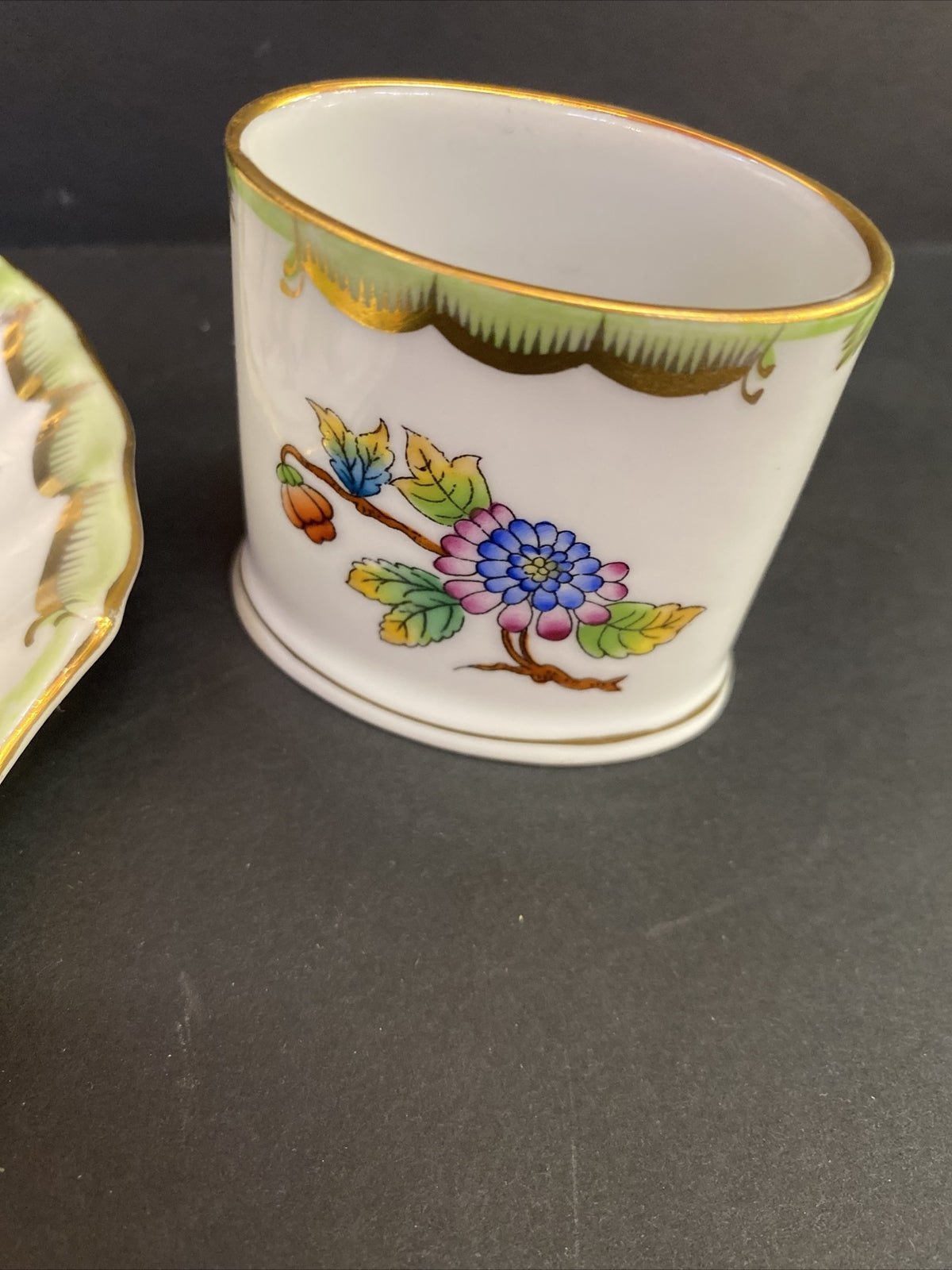 Lot of 2 Herend Queen Victoria Peony Shell Dish Hungary Toothpick Holder 1839