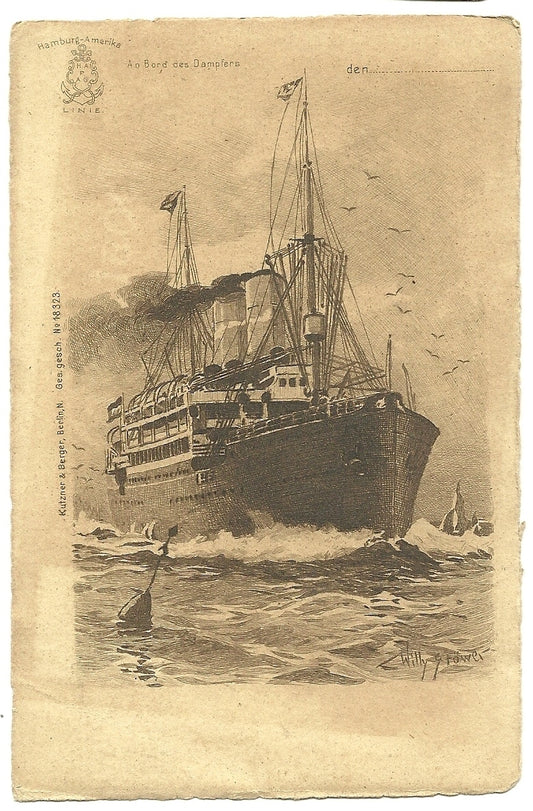 1911 Hamburg Amerika Linie America Line No 18323 Artist Signed Ship postcards