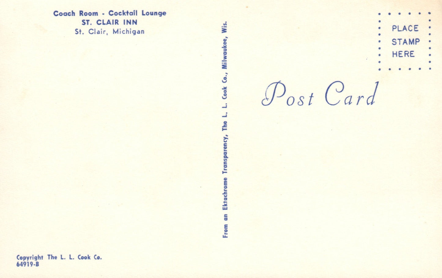 Rustic Dining Room St. Clair Inn MI Michigan Mich Postcard
