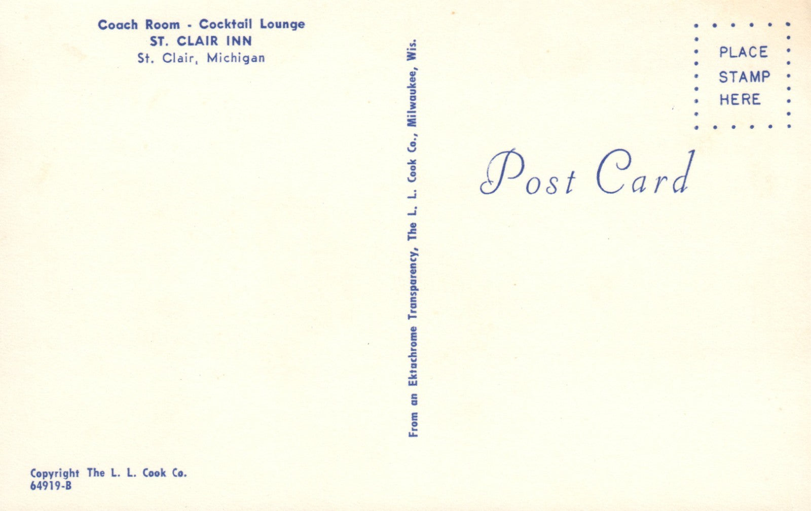Rustic Dining Room St. Clair Inn MI Michigan Mich Postcard