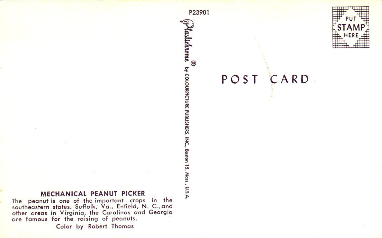 Mechanical Peanut Picker Tractor Vintage postcard