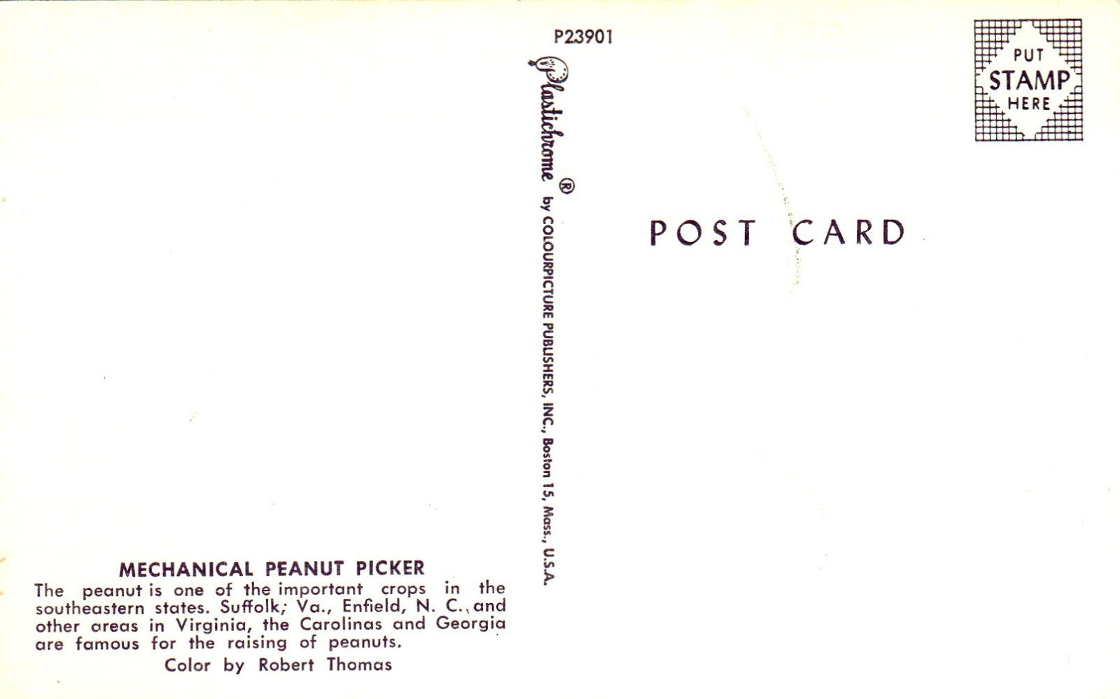 Mechanical Peanut Picker Tractor Vintage postcard