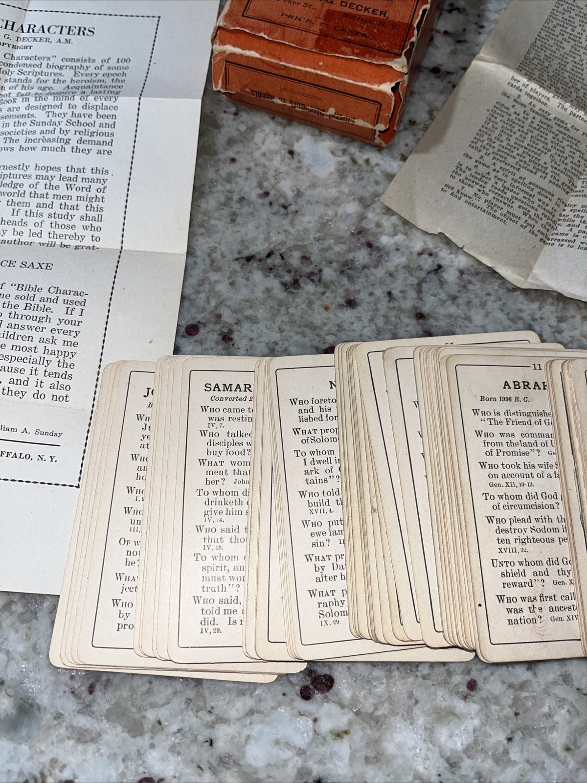 Antique 1915 Bible Characters Trivia Card Game By F.G. Decker A.M. Rare Complete
