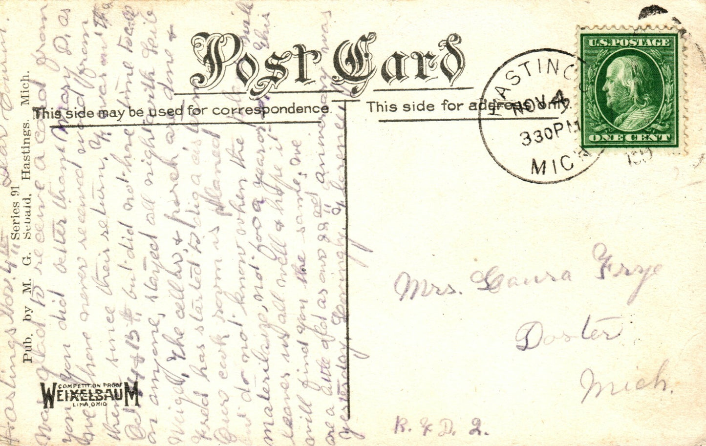 East State St. Hastings MI MICH Michigan Postcard Horse Trollies 
